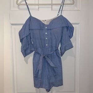 Blue and white striped romper